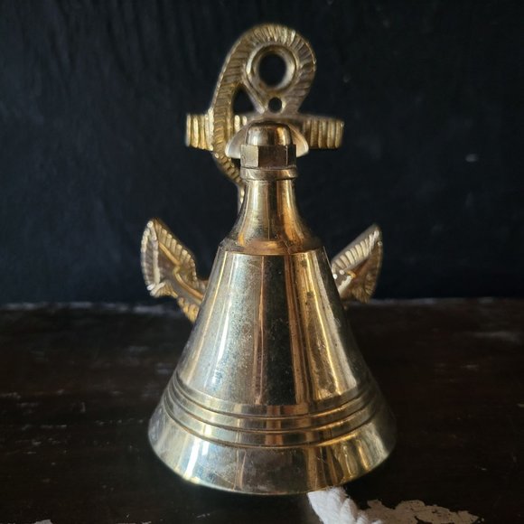 Small Vintage Metal Brass Anchor Hanging Dinner Bell, Brass Bell, Nautical Decor - Picture 2 of 6